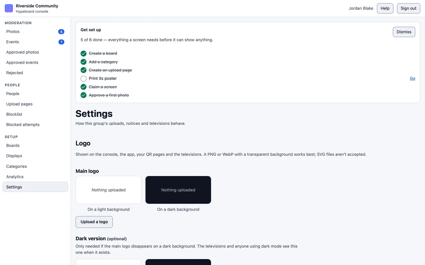 The Settings screen, with each setting explained in a sentence beside its control.
